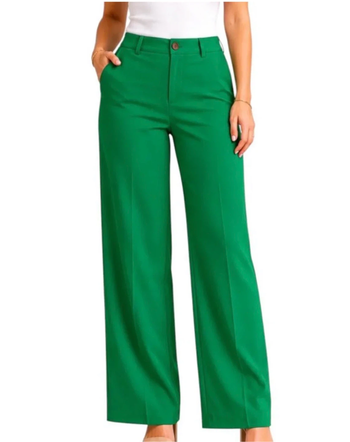 Love Tree Green High-Waist Wide Leg Pants — Medium