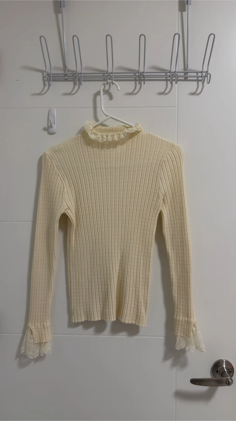 Cream Ribbed Knit Mock Neck Top - photo 3