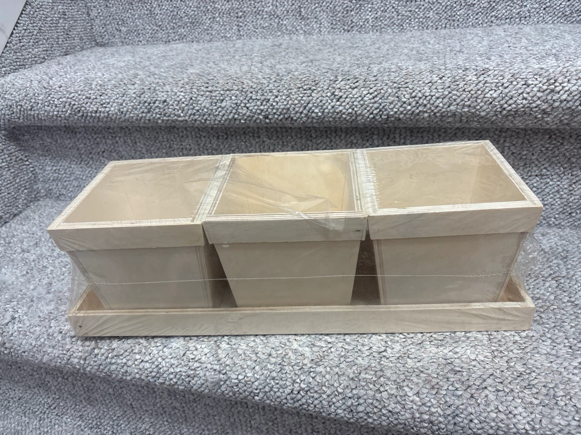 Set of 3 Wooden Planters with Tray