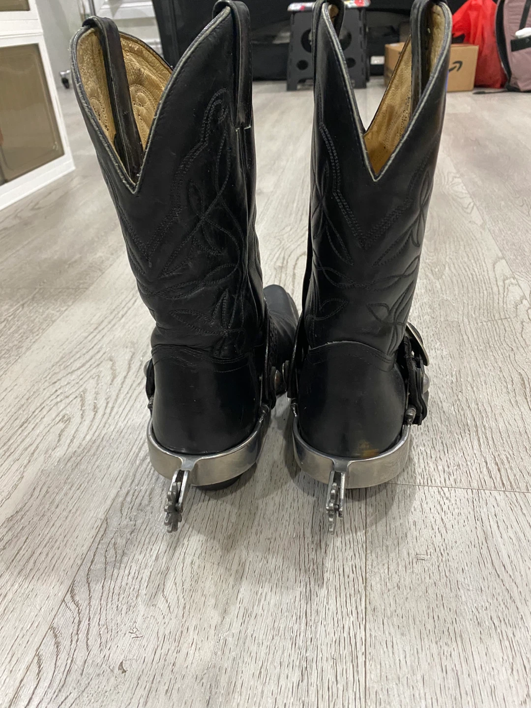 Genuine Men’s Black Leather Cowboy Boots with Spurs Sz 7.5 - photo 5