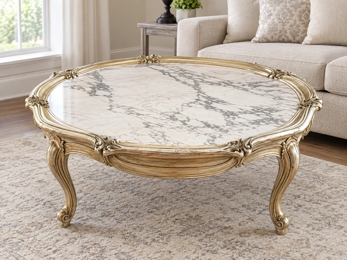 Ornate Round Marble Coffee Table