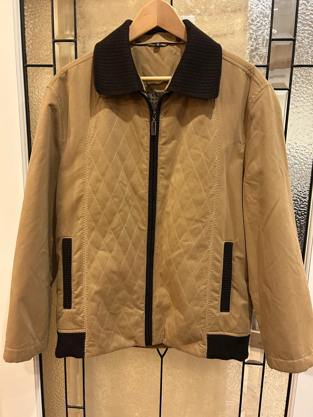 Men’s Tan Quilted Bomber Jacket