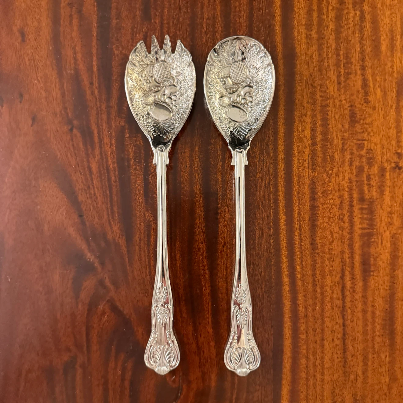 Carved fruit silver plate serving spoons