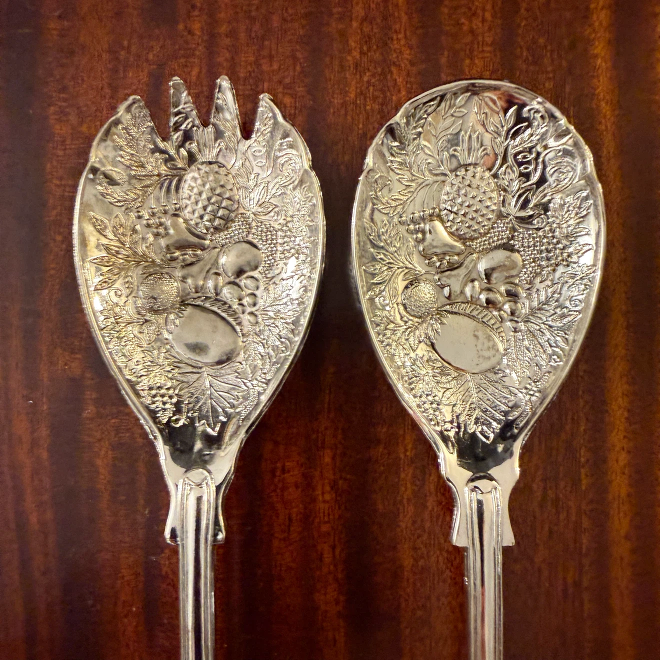 Carved fruit silver plate serving spoons - photo 2