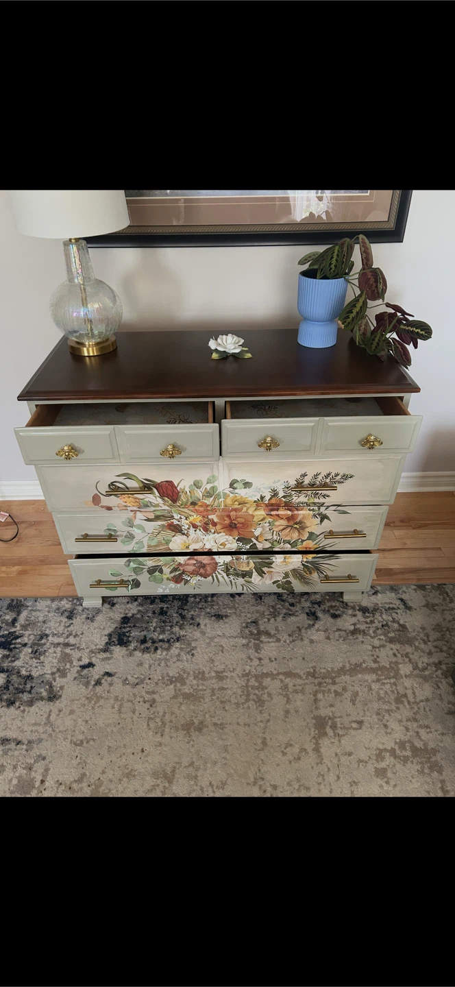 Refinished Antique Midcentury Modern Floral Dresser - photo 2