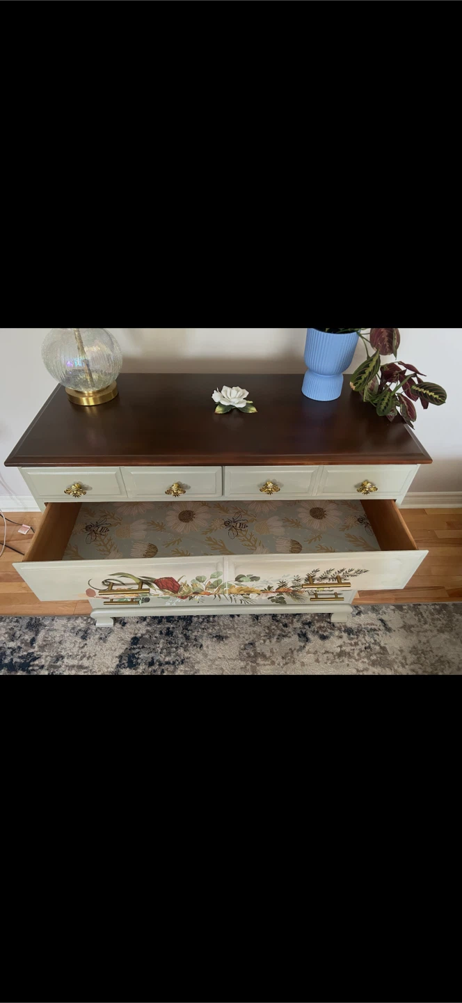 Refinished Antique Midcentury Modern Floral Dresser - photo 3