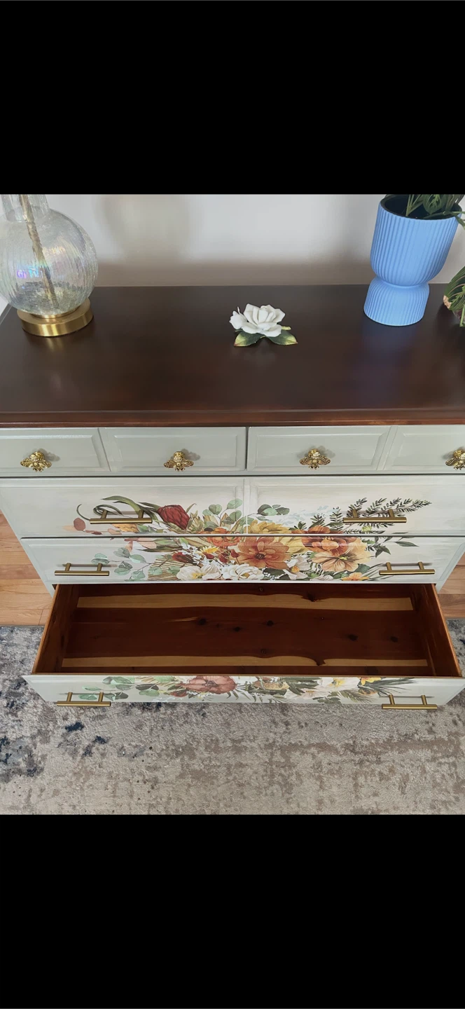 Refinished Antique Midcentury Modern Floral Dresser - photo 4