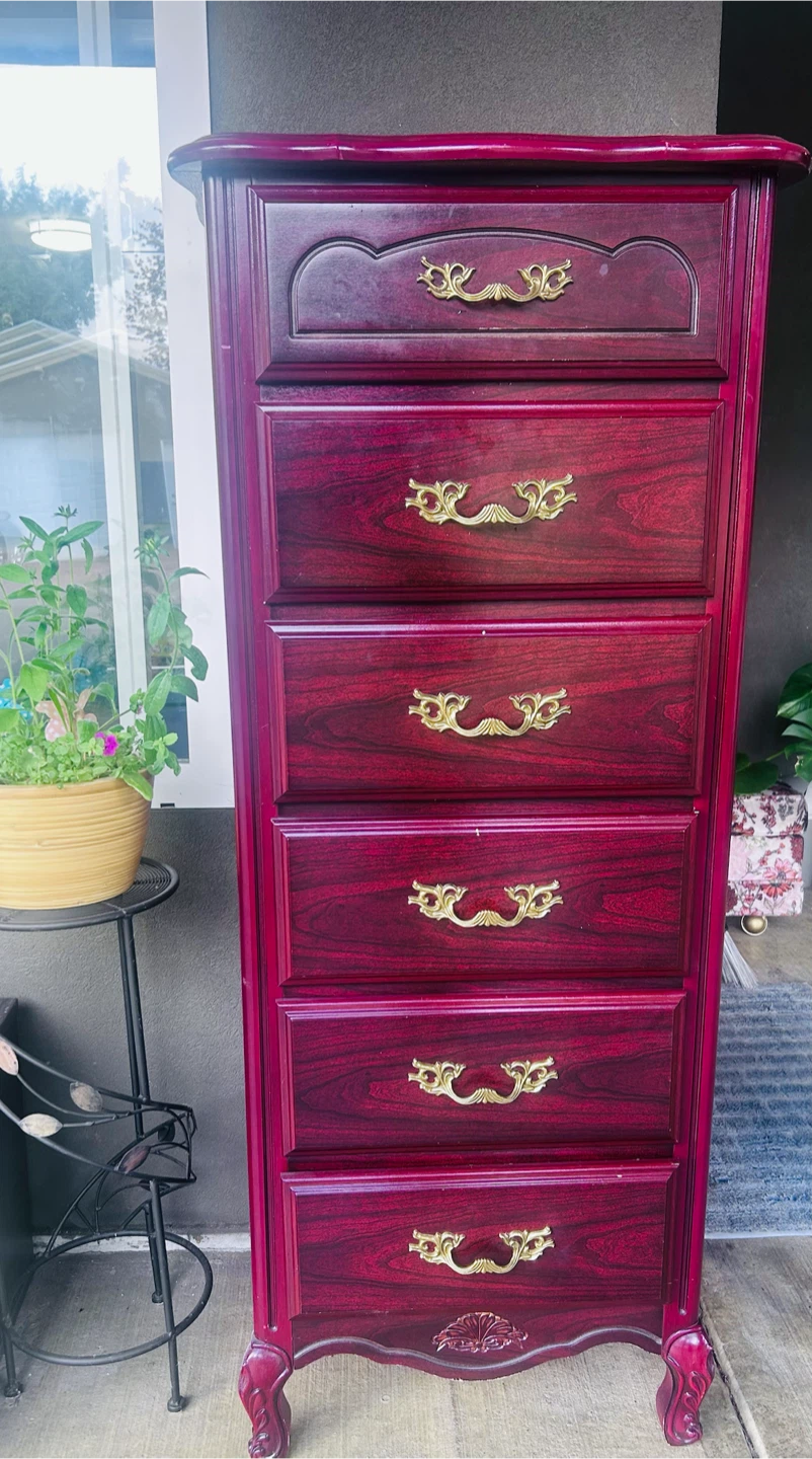 Tall Burgundy Six-Drawer Dresser
