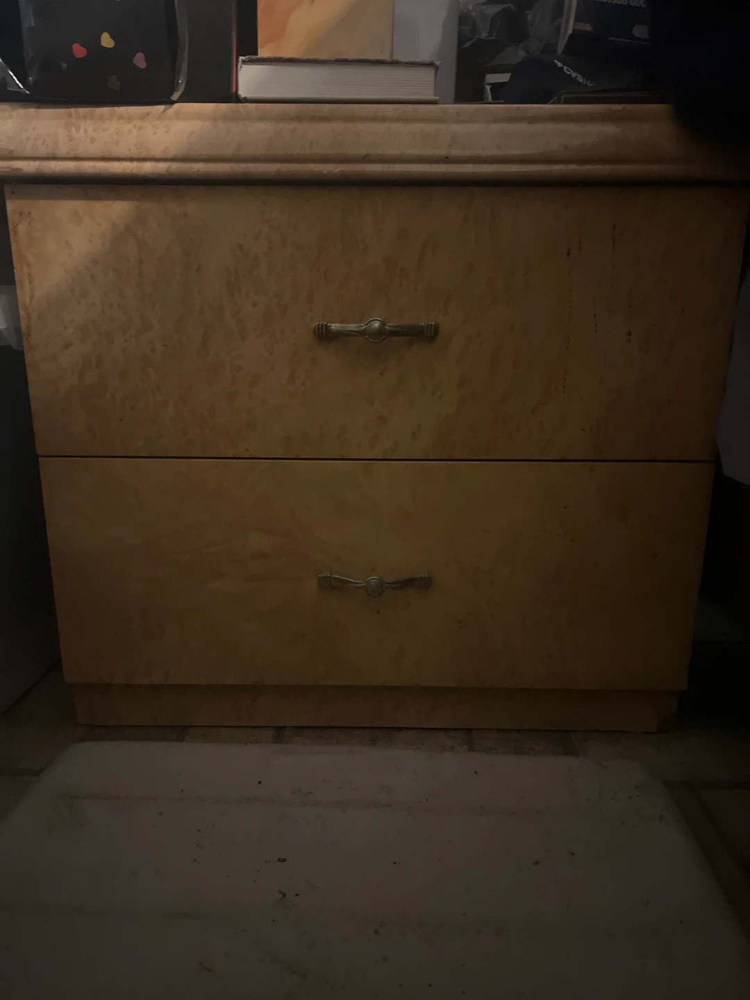 Burl Wood Two-Drawer Nightstand