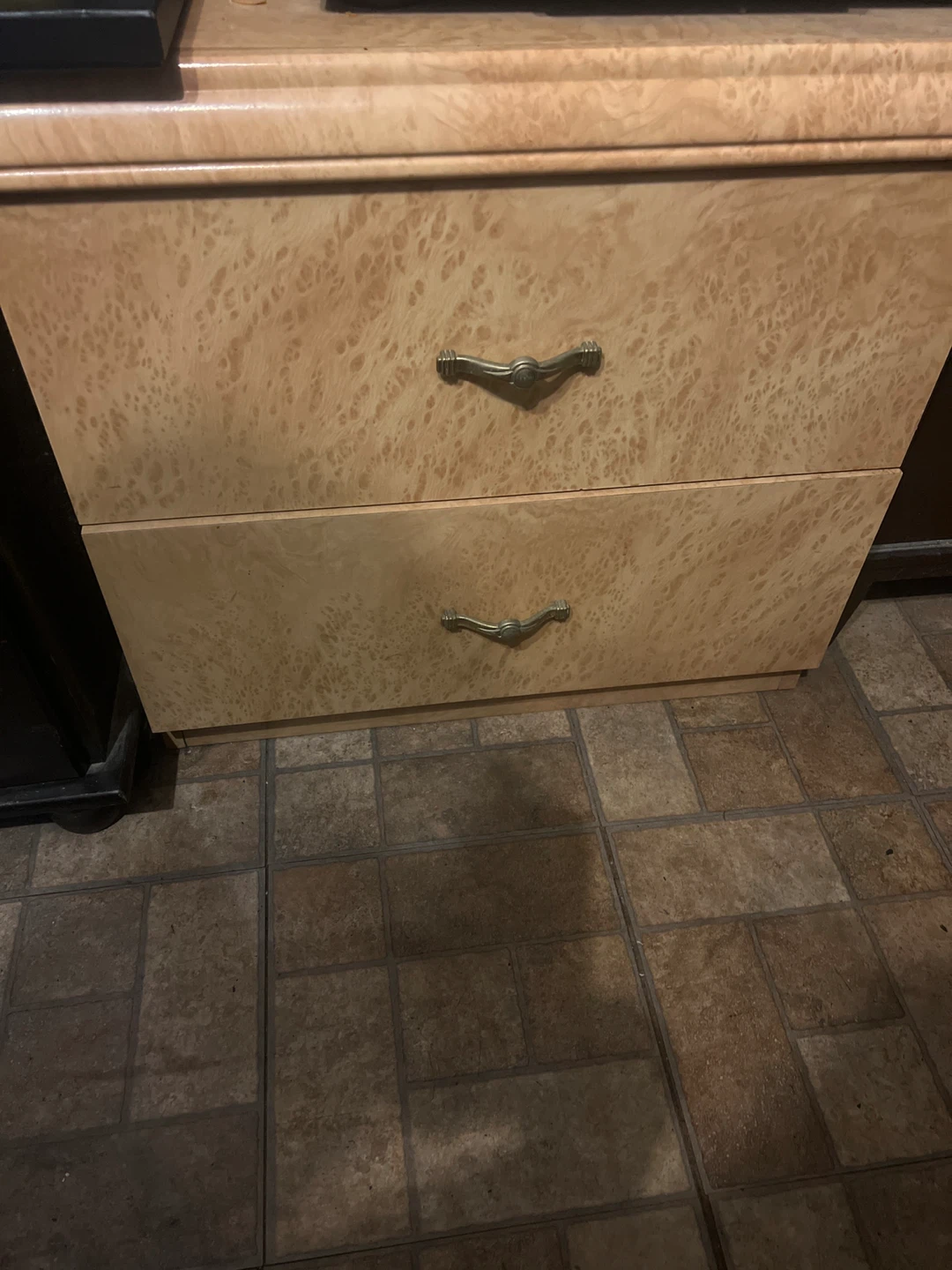 Burl Wood Two-Drawer Nightstand - photo 2