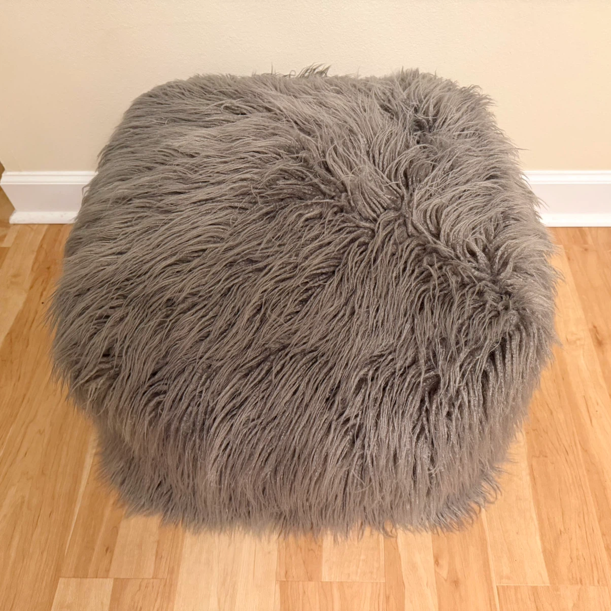 Gray Shag Fur Pouf