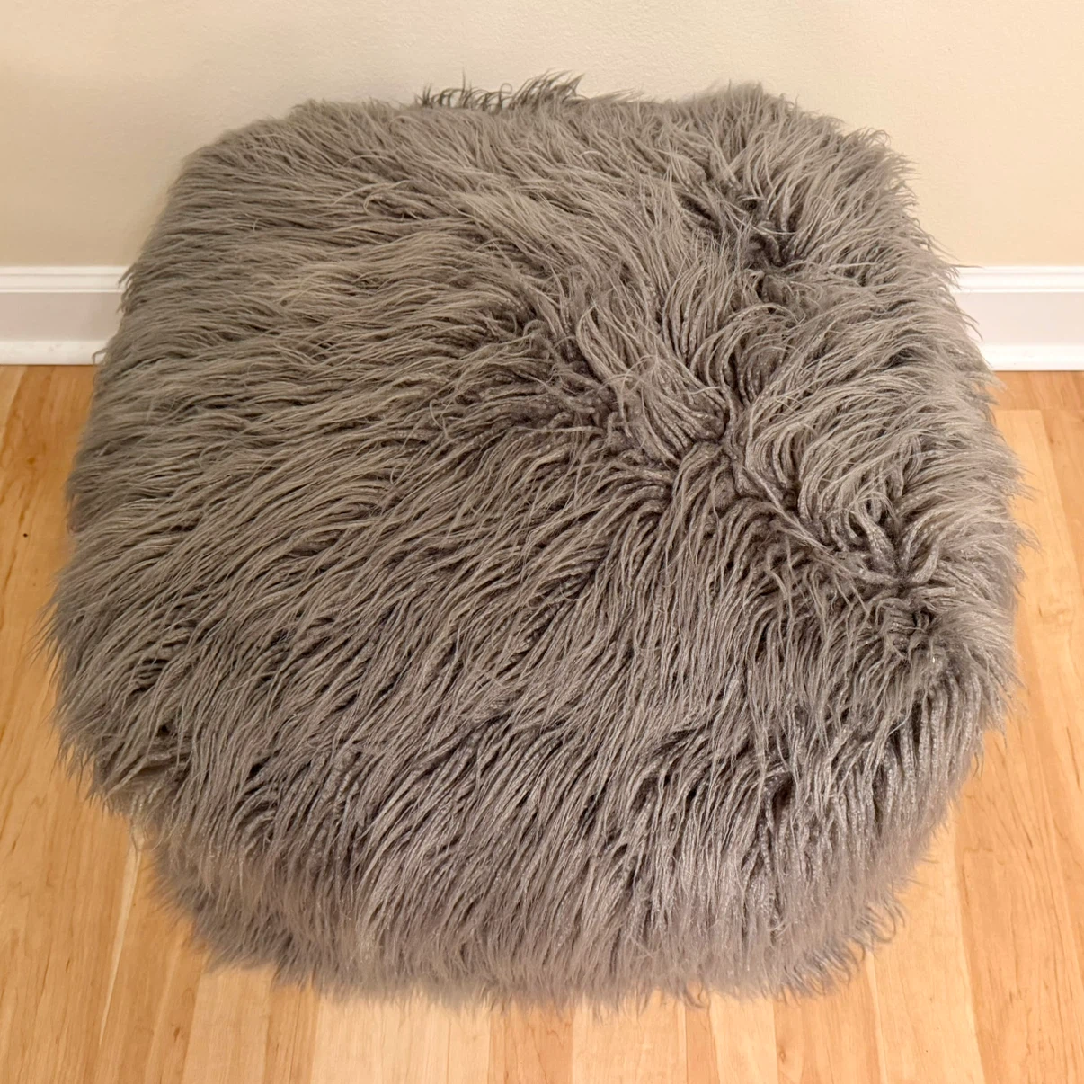 Gray Shag Fur Pouf - photo 2