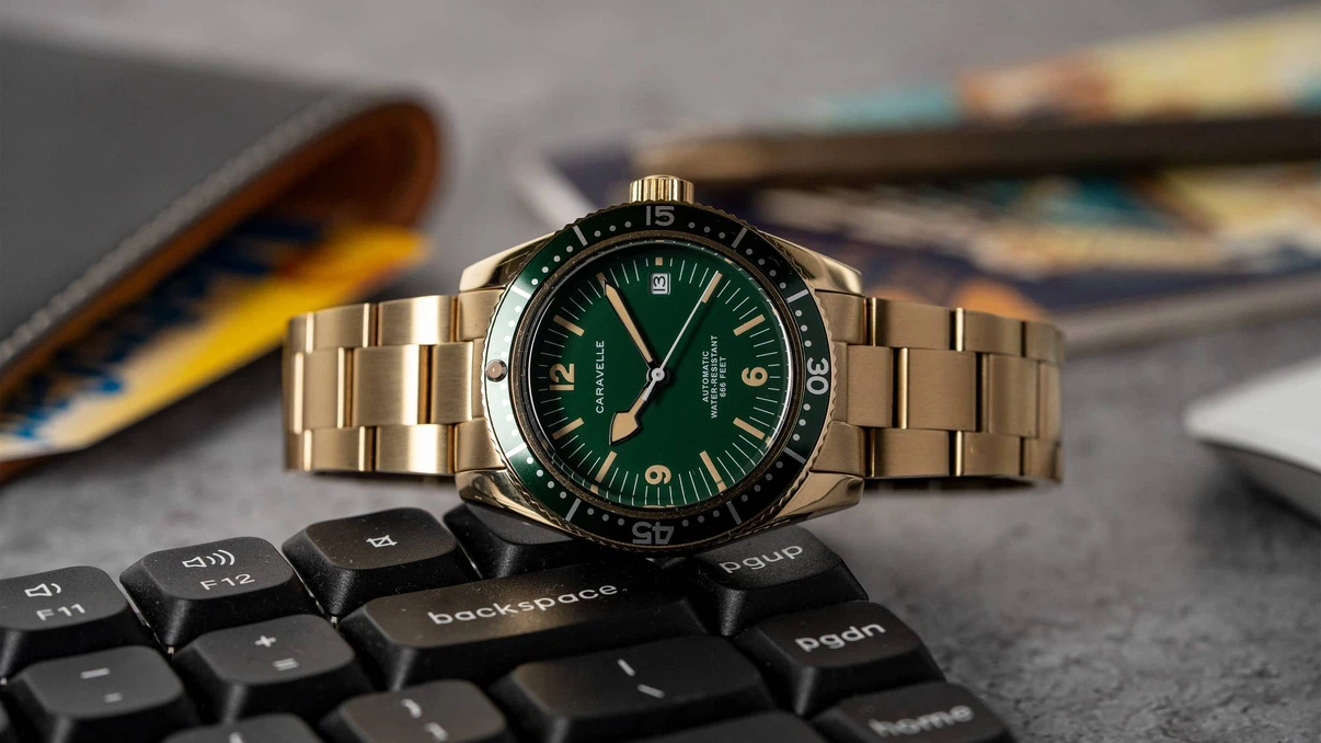 Caravelle Sea Hunter Gold-Tone Green Watch - photo 2