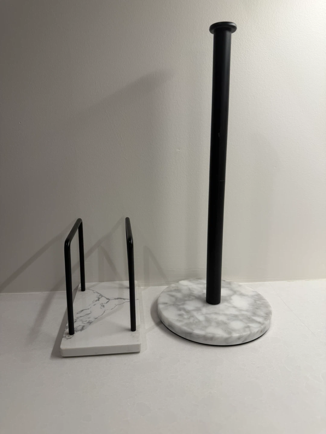 Marble and Black Metal Paper Towel Holder and Napkin Holder