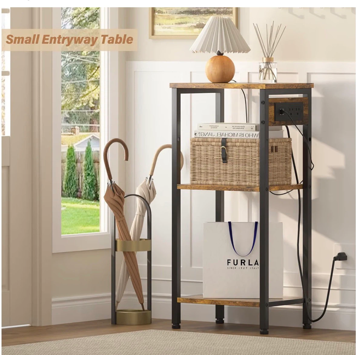 Rustic Brown Small Entryway Table with Shelves