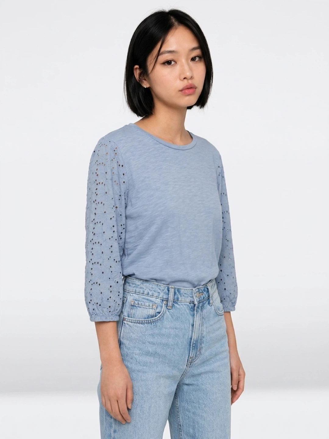 Blue Eyelet Sleeve Cotton Top size XL