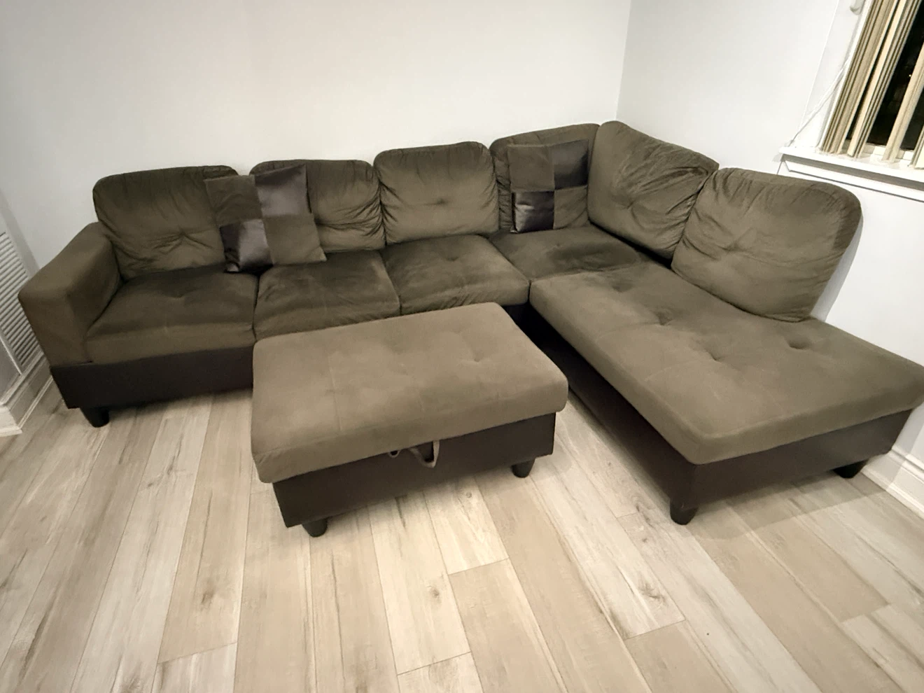 Brown L-Shaped Sectional Sofa with Ottoman