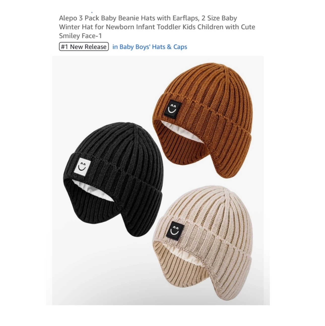 Brand new  3 Pack Baby Beanie Hats with Earflaps,