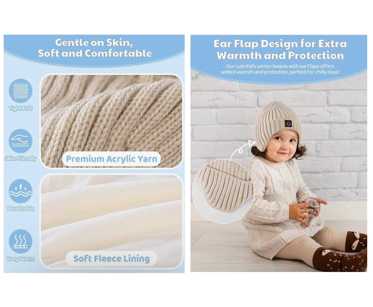 Brand new  3 Pack Baby Beanie Hats with Earflaps, - photo 4