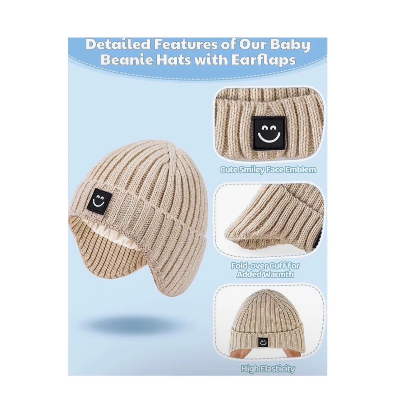 Brand new  3 Pack Baby Beanie Hats with Earflaps, - photo 5