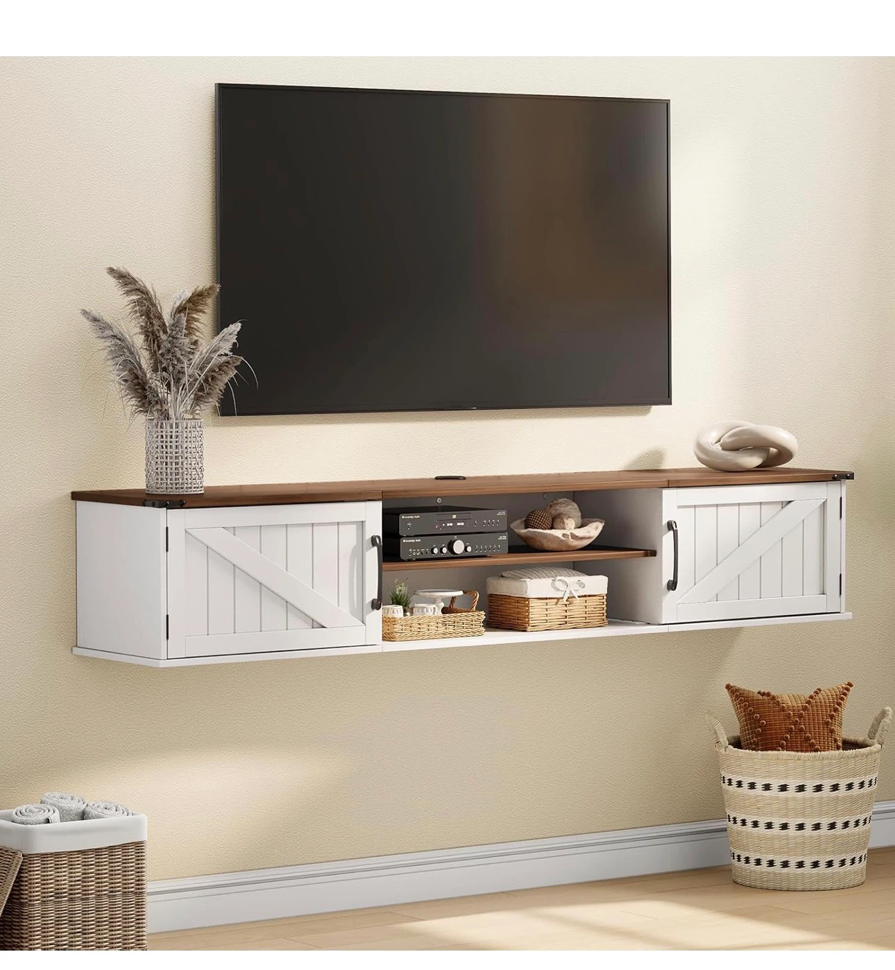 Farmhouse Floating TV Stand Media Console