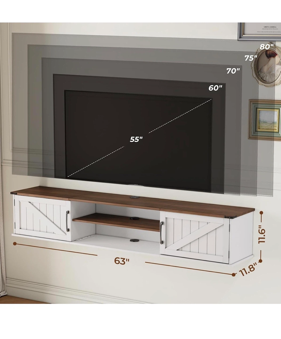 Farmhouse Floating TV Stand Media Console - photo 2