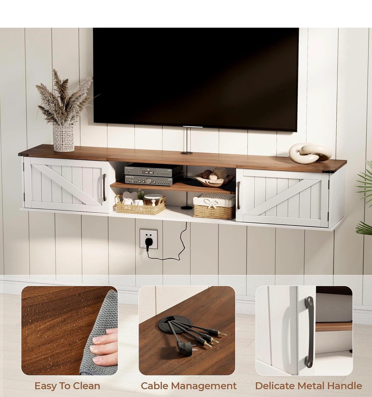 Farmhouse Floating TV Stand Media Console - photo 3