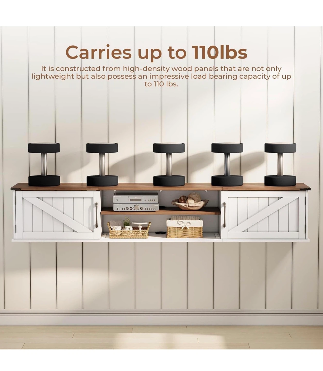 Farmhouse Floating TV Stand Media Console - photo 4