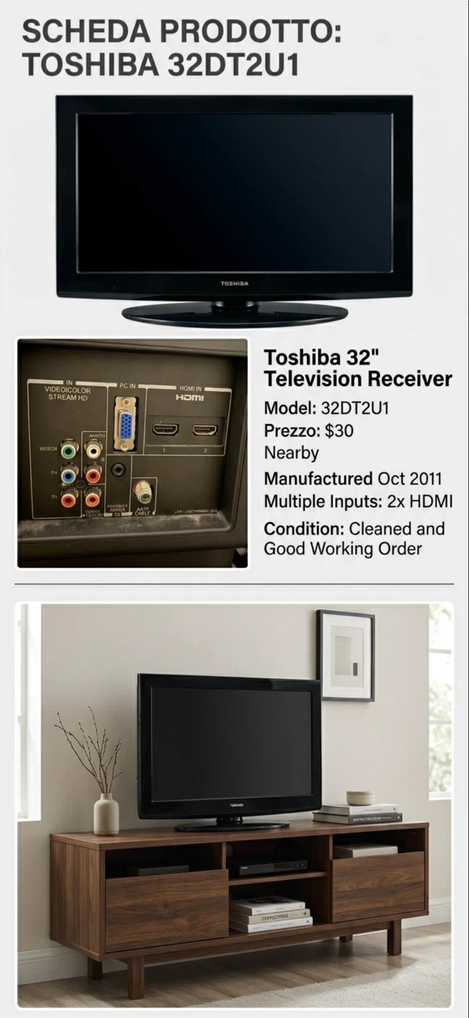 Toshiba 32 inch Television Receiver 32DT2U1