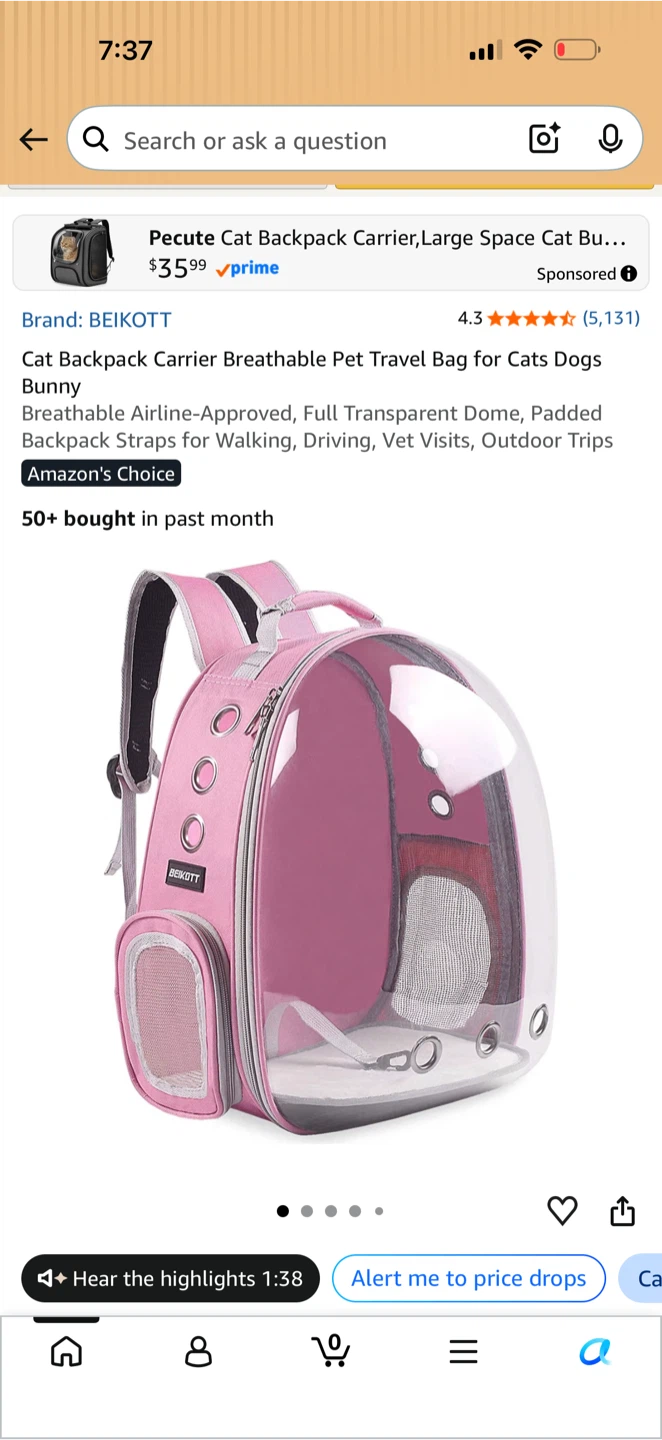 Pink Pet Backpack Carrier
