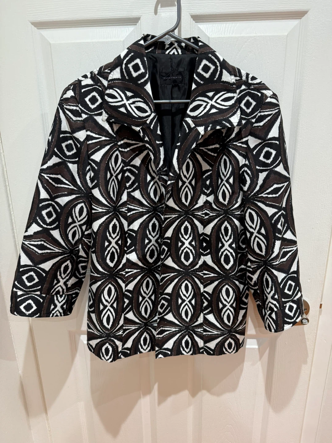 Black, white & brown abstract printed blazer