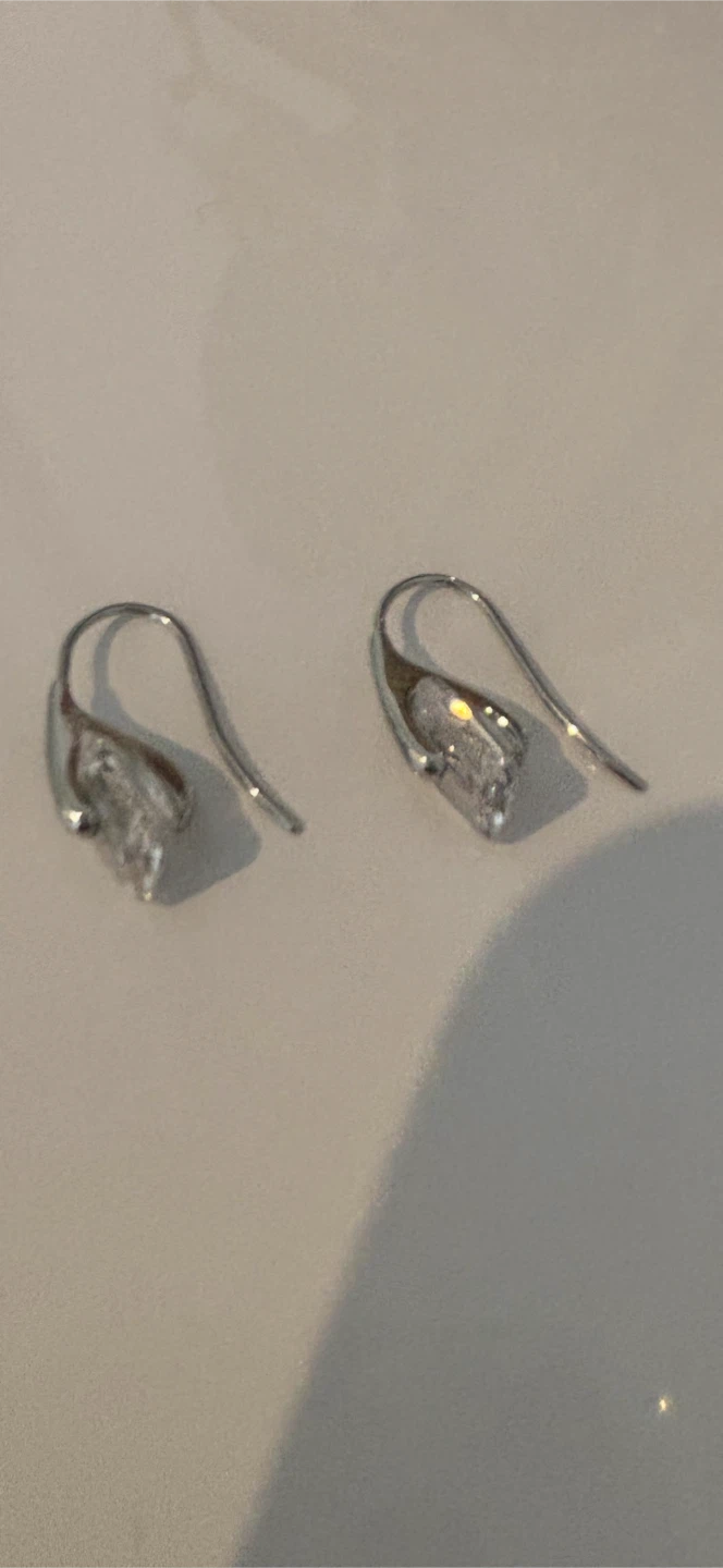 Silver-toned hook earrings with rectangular crystals - photo 2
