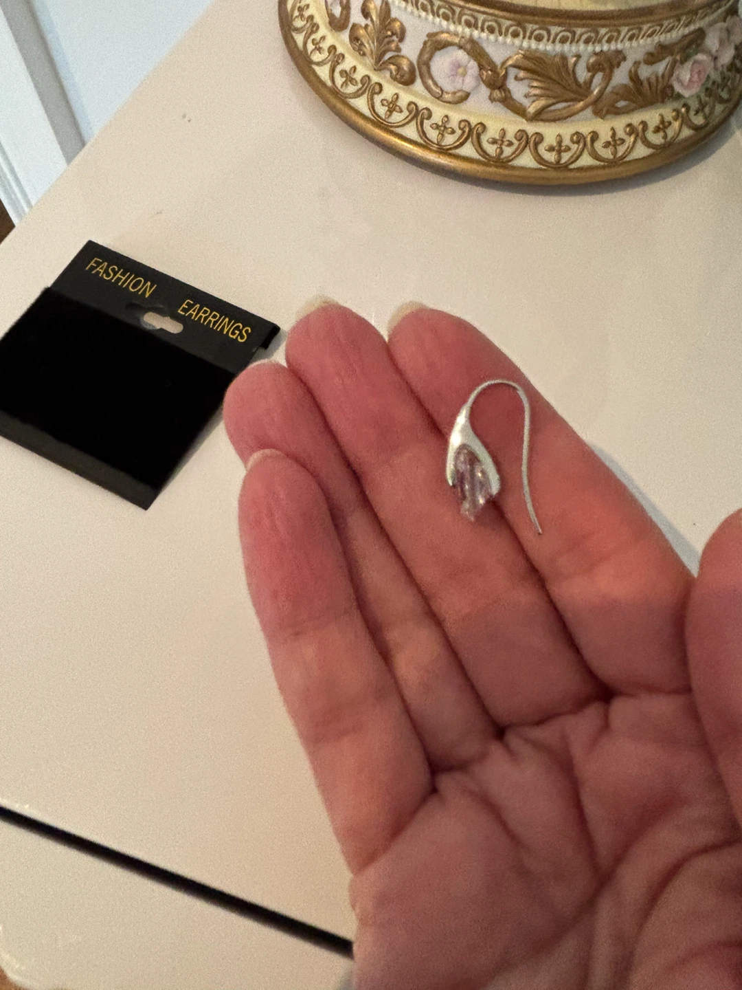 Silver-toned hook earrings with rectangular crystals - photo 3