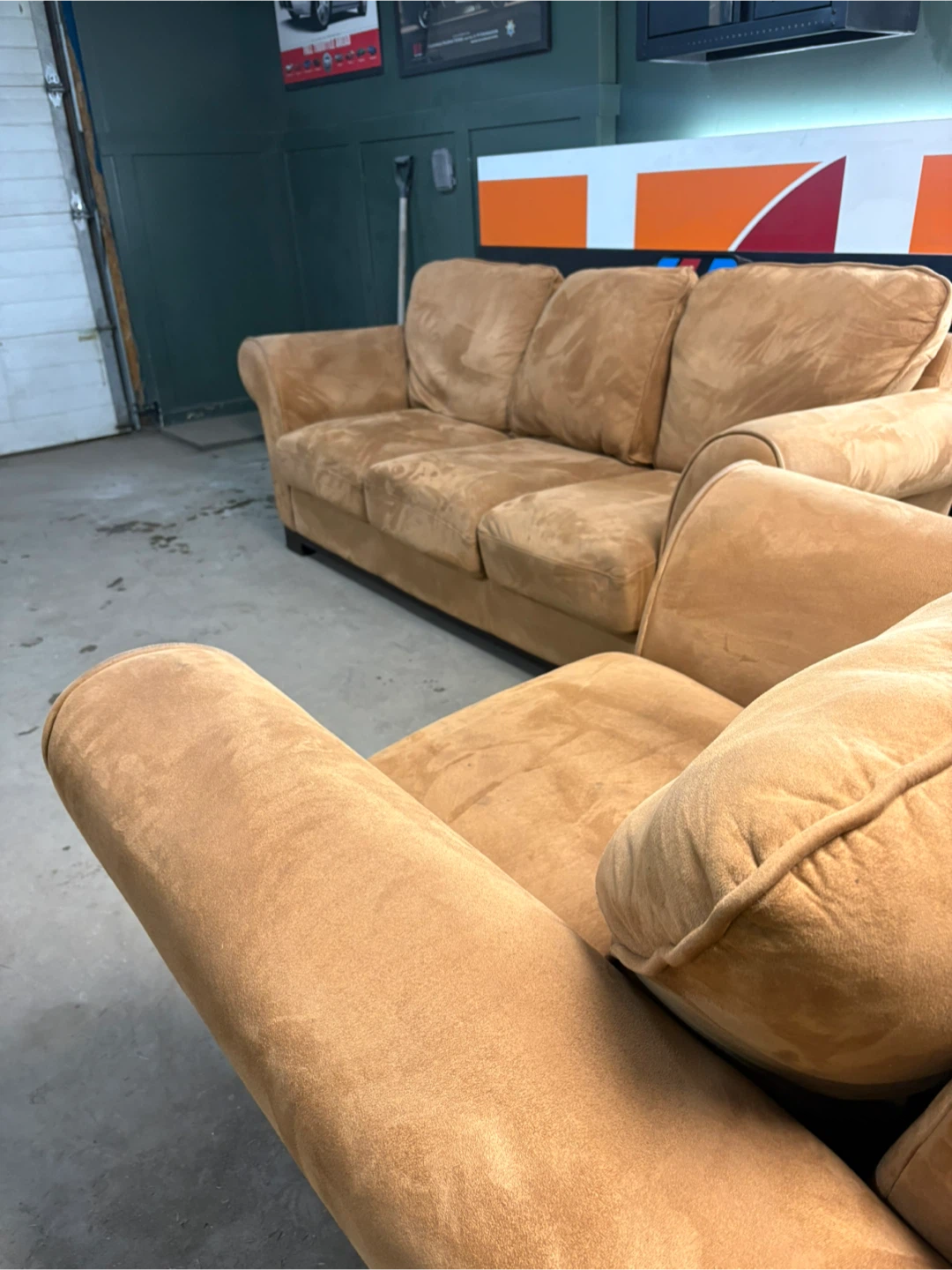Tan microfiber tan orange Sofa and Armchair Set