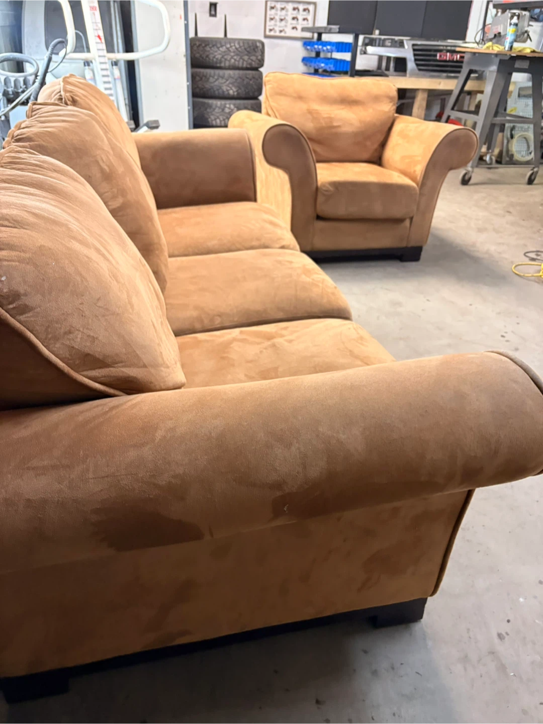 Tan microfiber tan orange Sofa and Armchair Set - photo 2