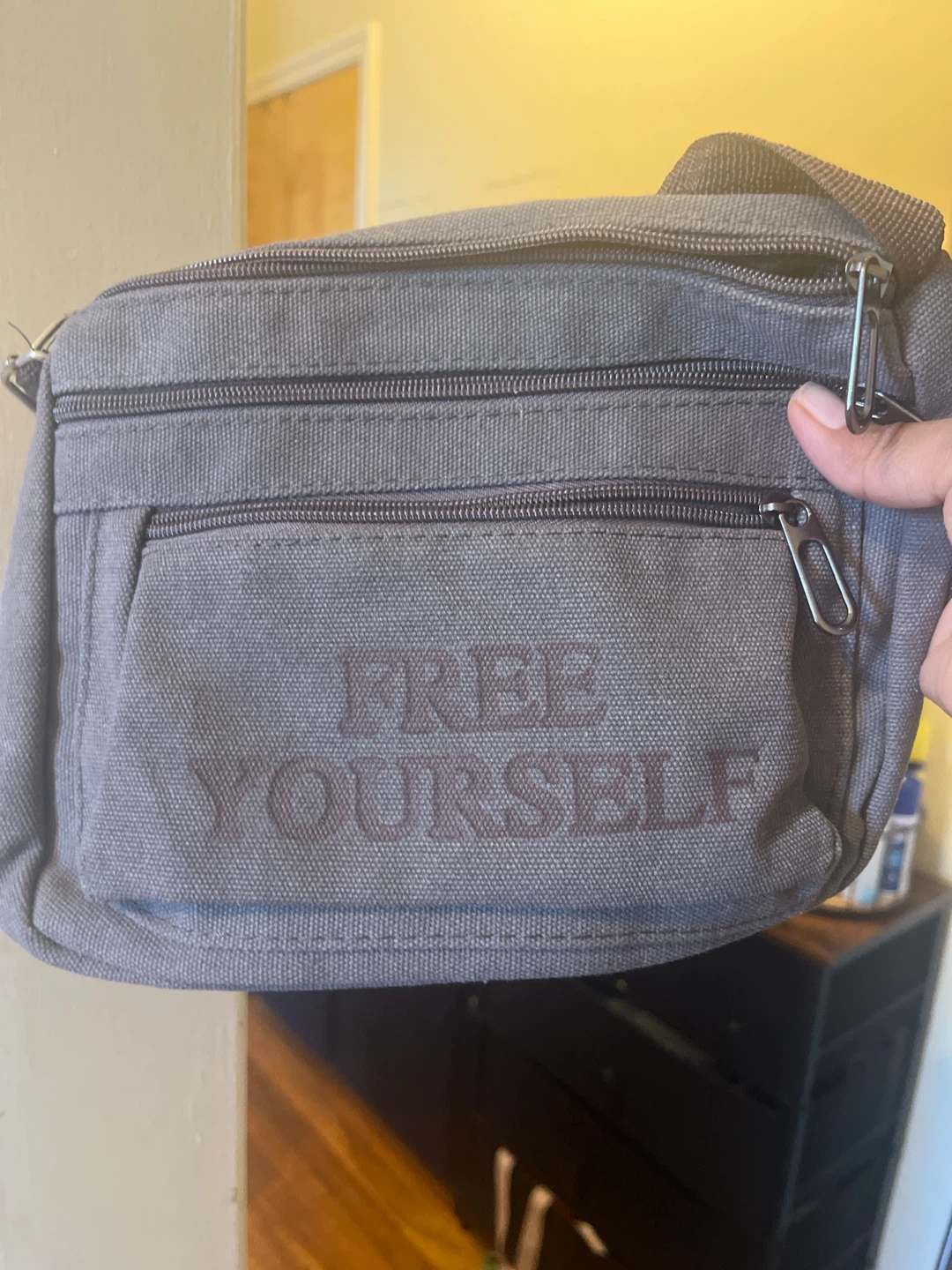 Gray Canvas Crossbody Bag