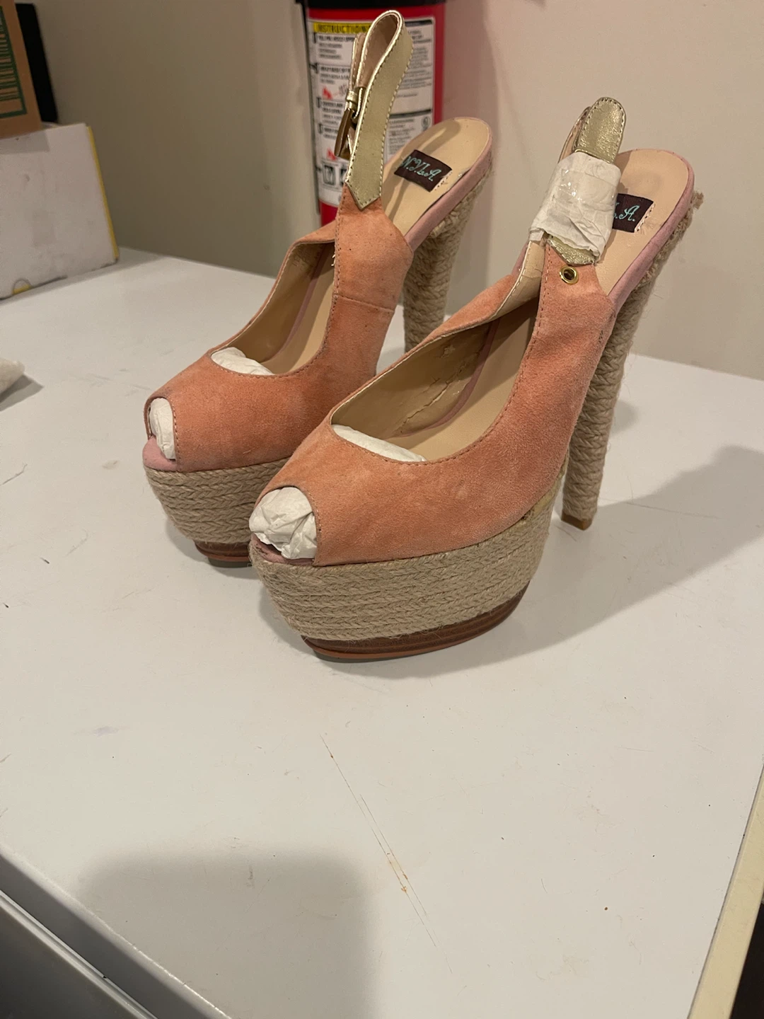 N.Y.L.A. Pink Suede Peep Toe Platform Heels