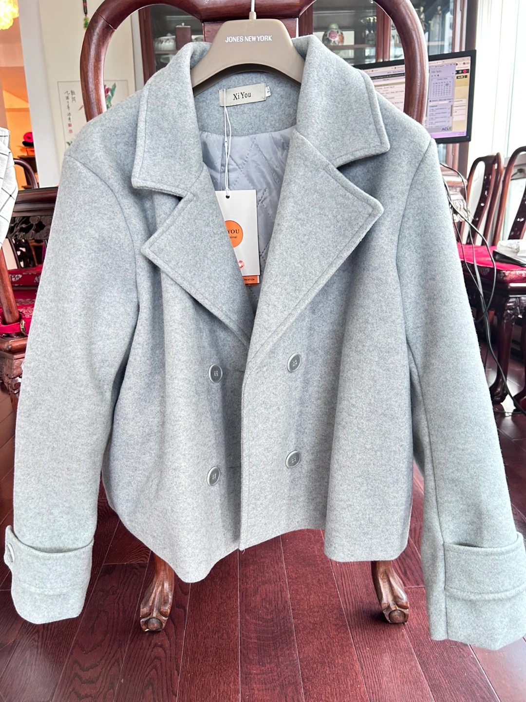 Light Grey Wool-Blend Pea Coat