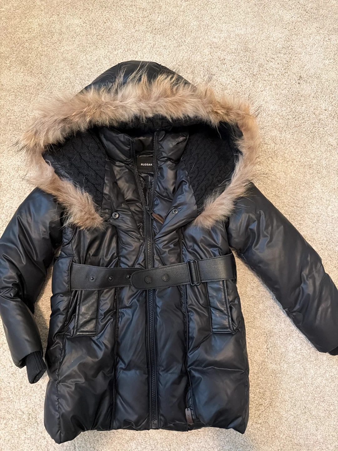 Kids Rudsak Black Down Parka with Fur Hood size 5/6