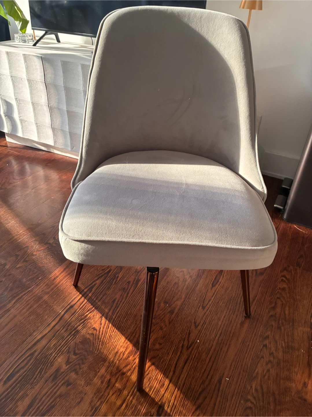 West Elm Light Gray Velvet Swivel Chair