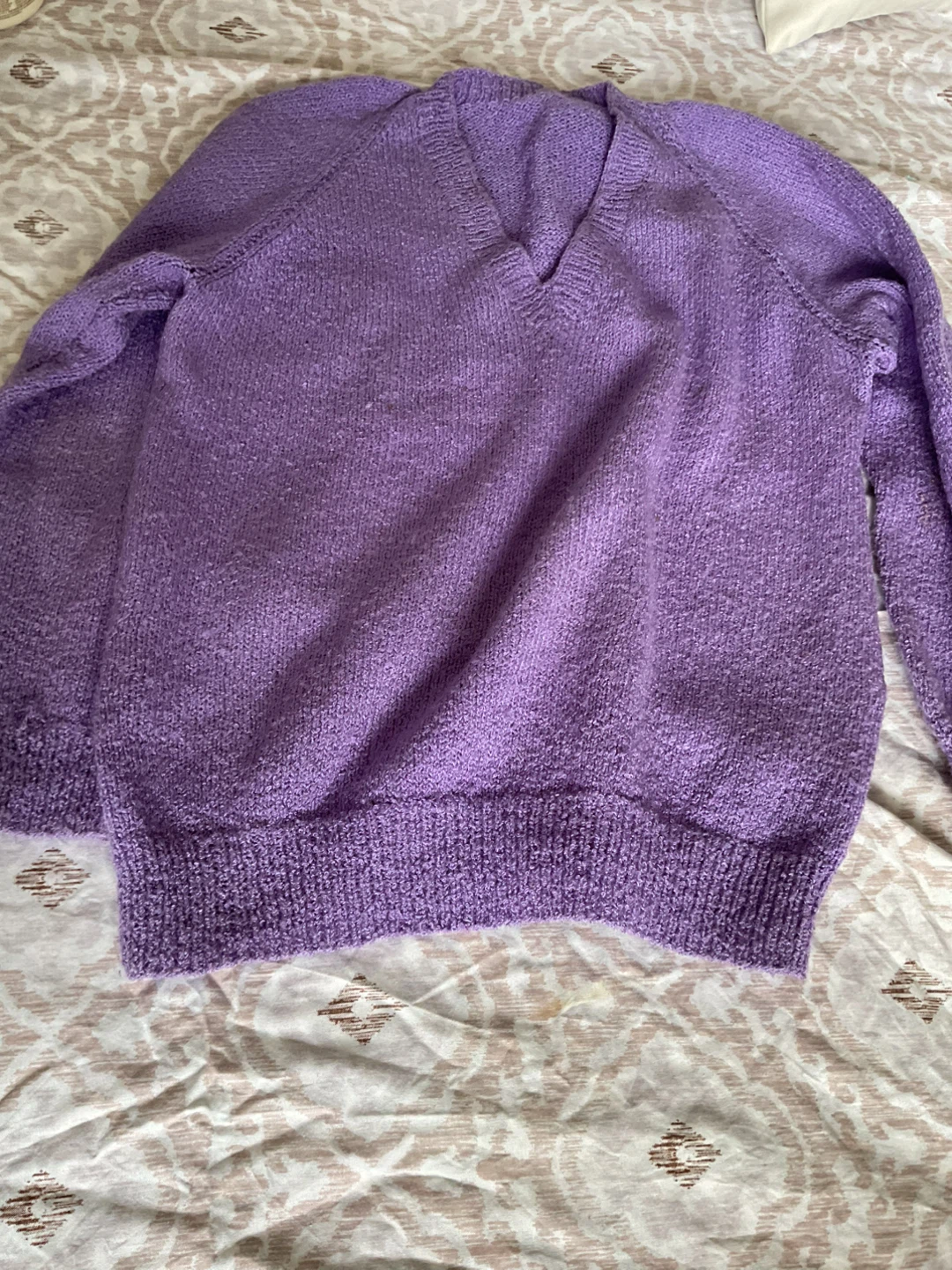 Lavender V-Neck Knit Sweater