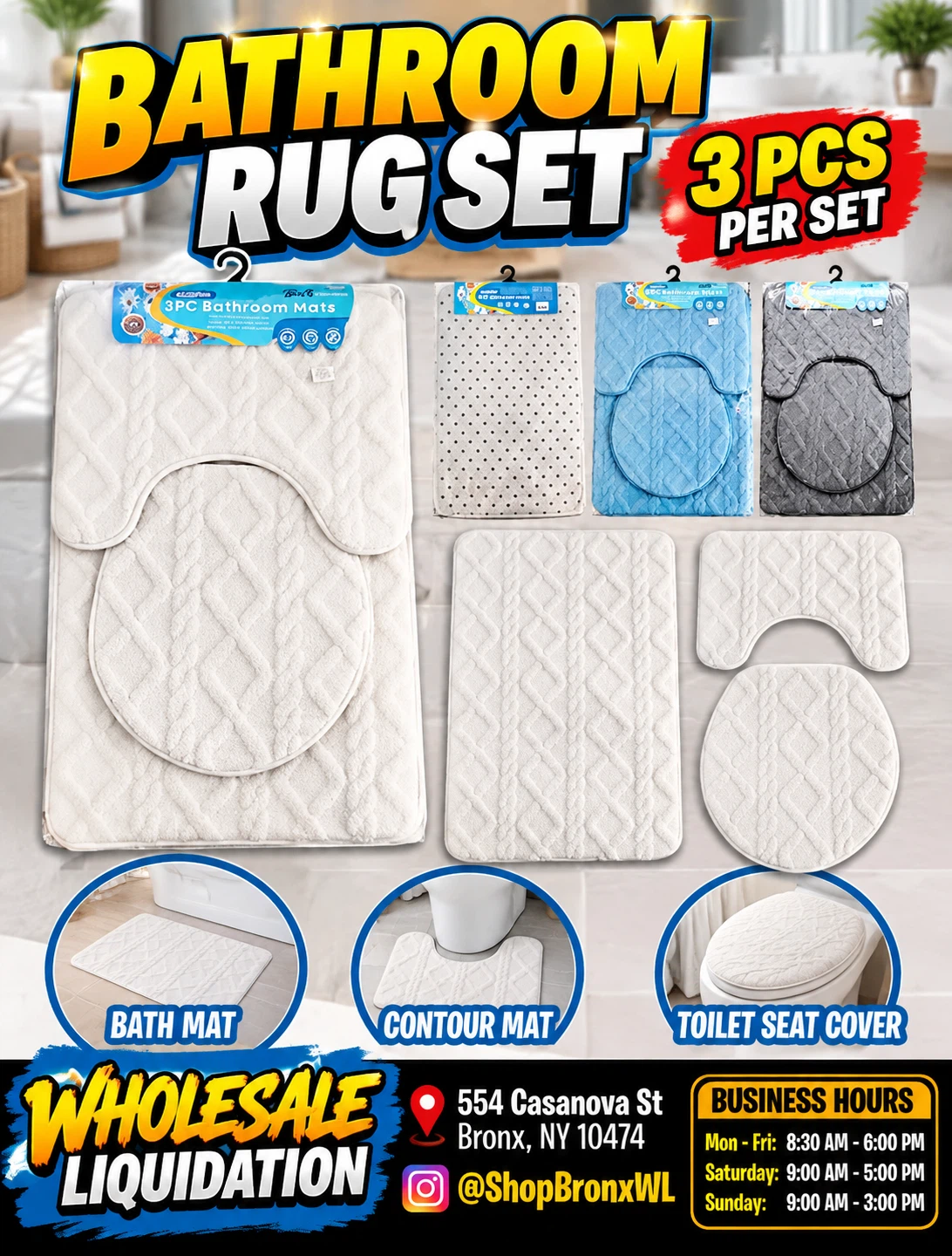 3-Piece Bathroom Rug Set