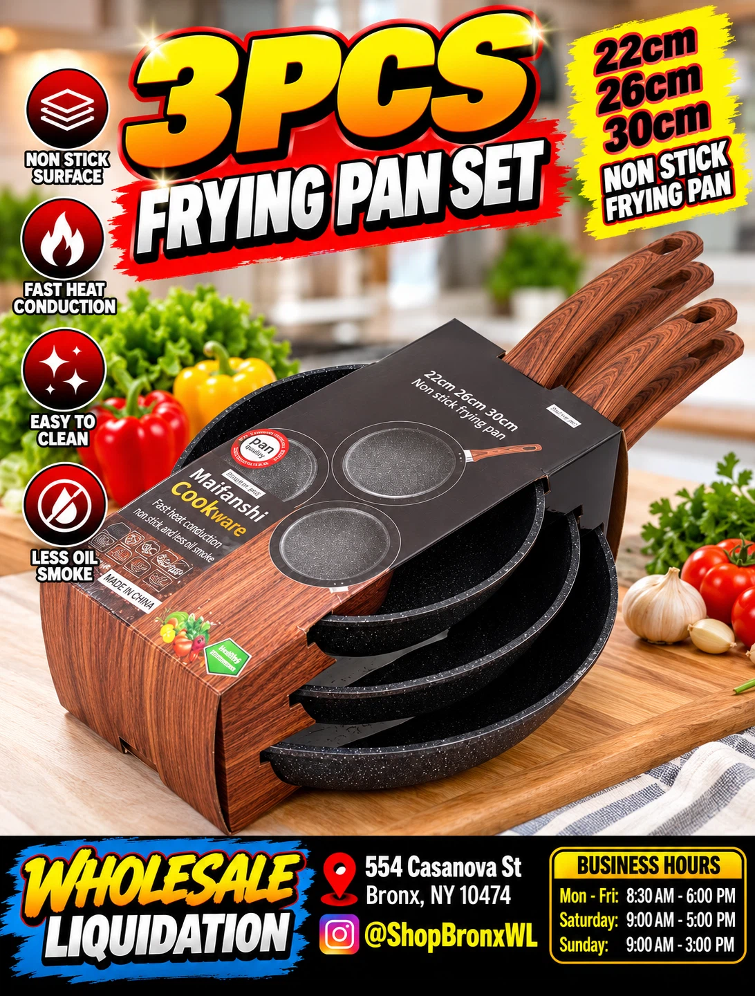 Maifanshi 3-Piece Non-Stick Frying Pan Set