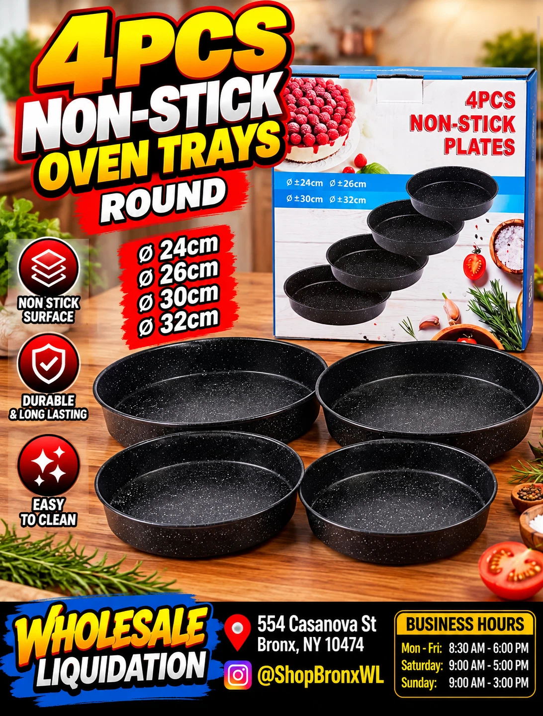 4 Piece Non-Stick Round Oven Tray Set