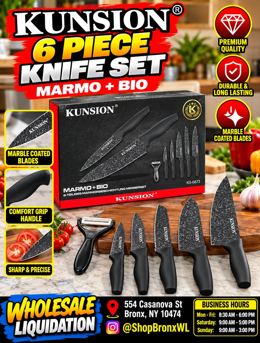 Kunsion 6 Piece Marble Coated Knife Set