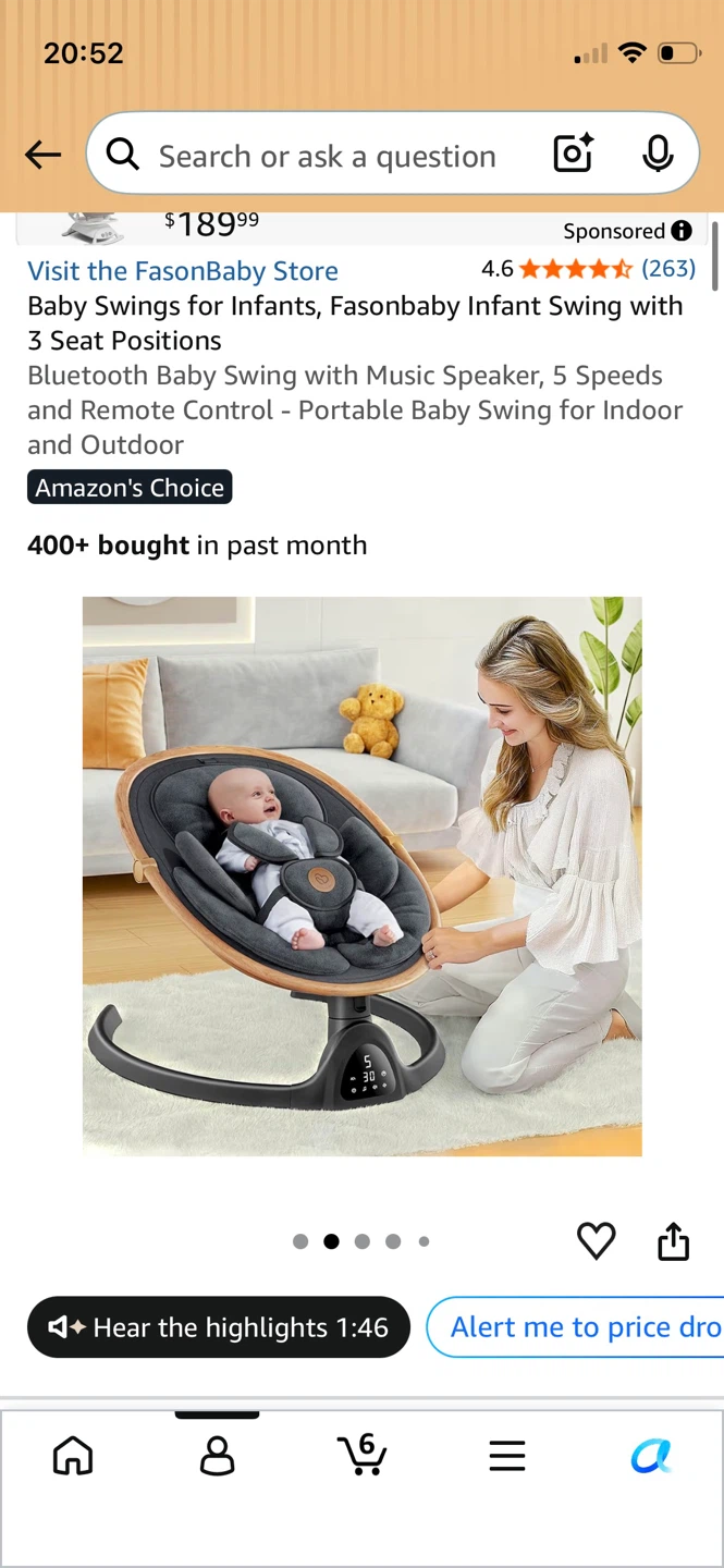 Fasonbaby Infant Swing with Bluetooth and Remote