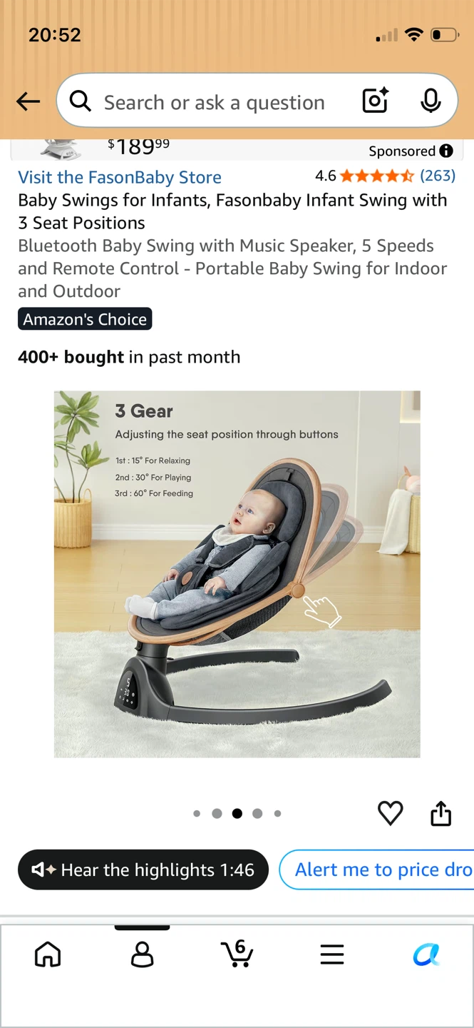 Fasonbaby Infant Swing with Bluetooth and Remote - photo 3