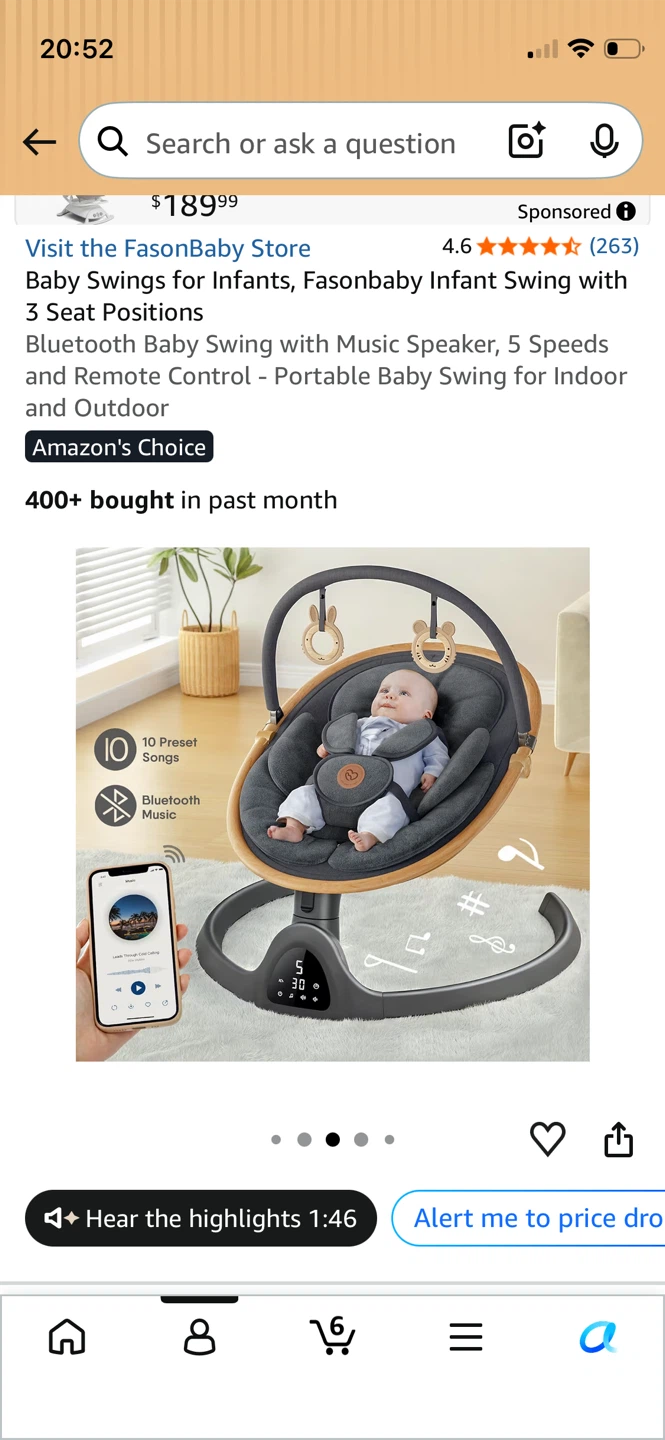 Fasonbaby Infant Swing with Bluetooth and Remote - photo 4