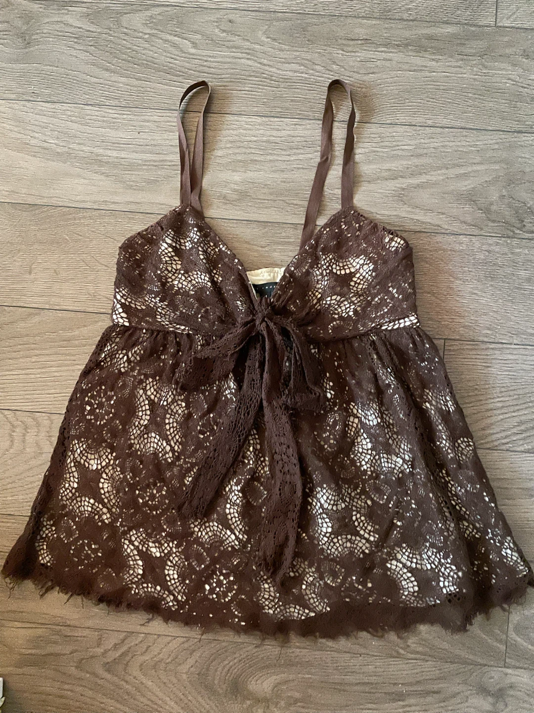 Y2K Robert Rodriguez Brown Lace Babydoll Top - Size 4