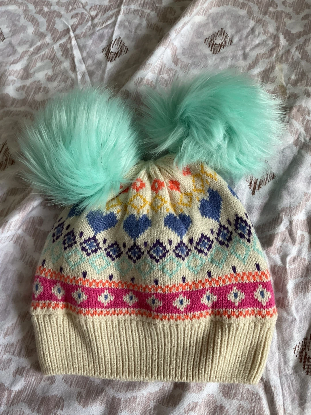 Gap Patterned Toque with Pom Poms